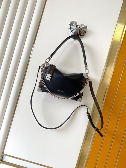 LV M25160 Side Trunk MM Bag 23.5 Black Caviar Calfskin& Cowhide HW