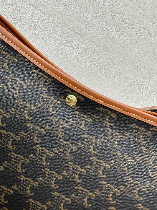 Celine Soft Shopper Bag in Triomphe Brown Black Canvas and Calfskin