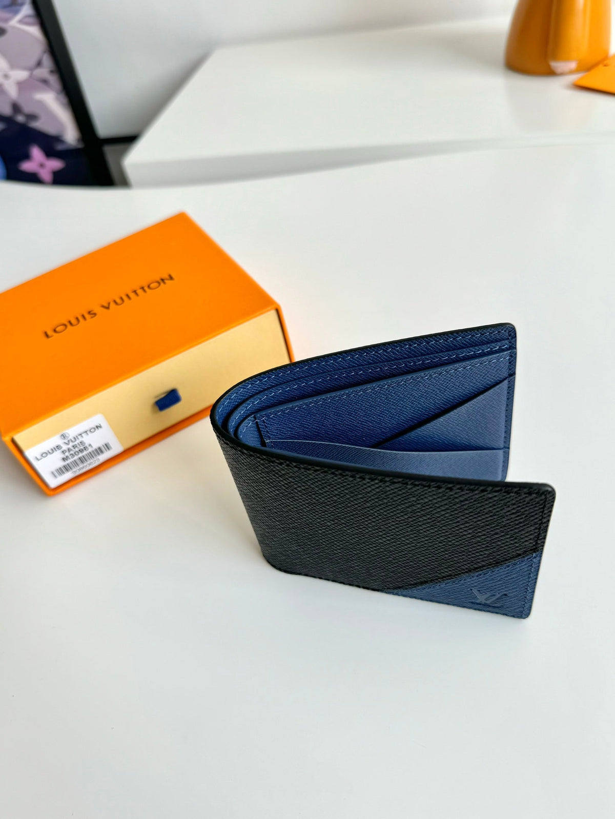 LV Multiple Wallet Black Blue Taiga Cowhide 221440