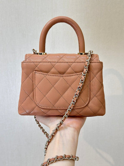 CC 24K Coco Handle Nano 14.5cm Begie Grained Calfskin Gold Hardware