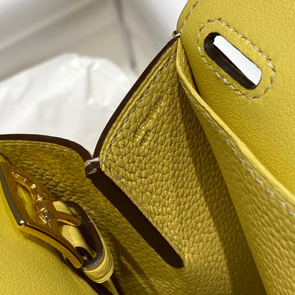 HALZAN 25 HANDLE BAG IN BUMBLEBEE YELLOW GRAINED CALFSKIN