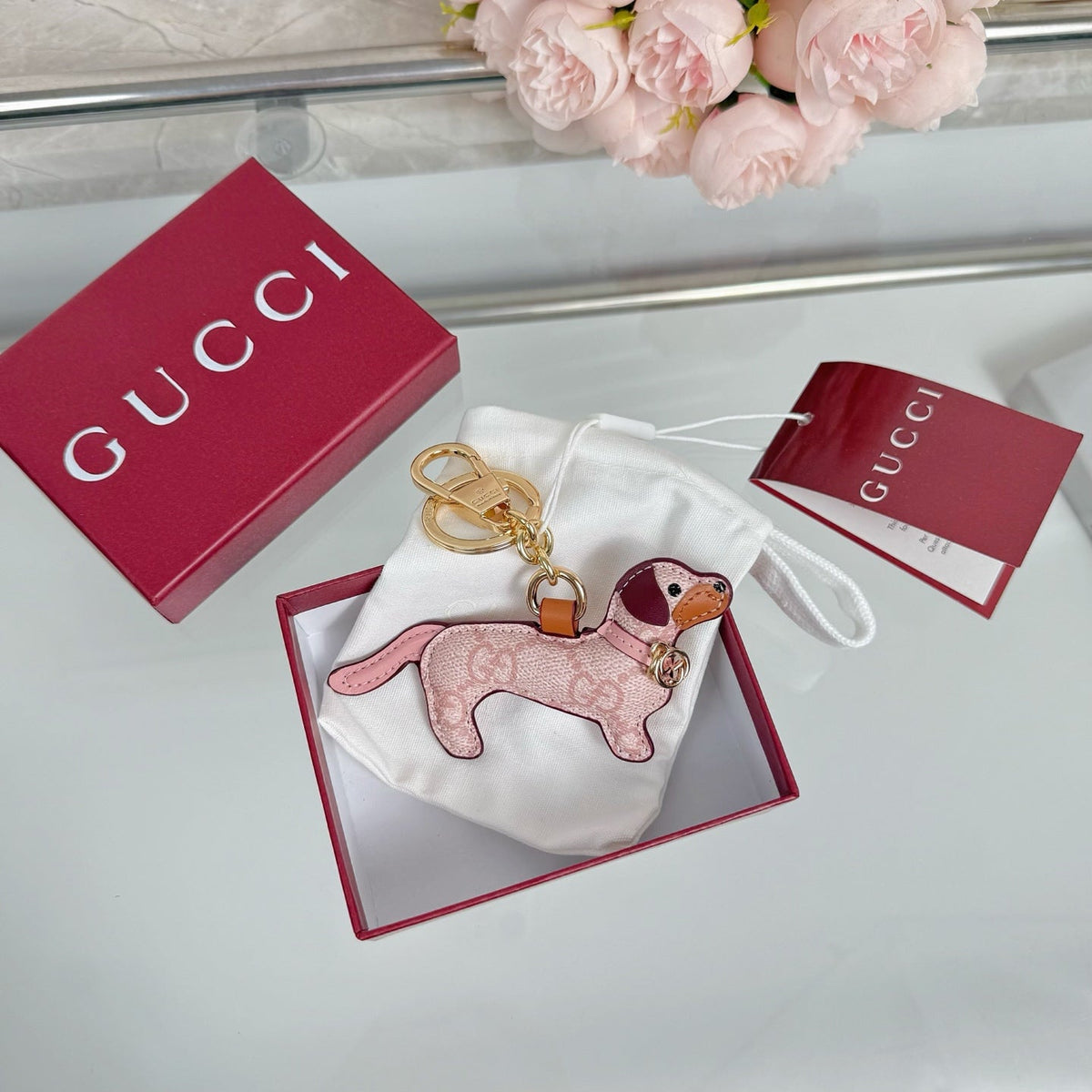 Gucci Dog-shaped Light Pink Bag Charm