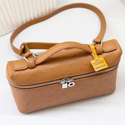LP Extra Bag 19cm Ostrich Pattern Gold Calfskin Silver Hardware
