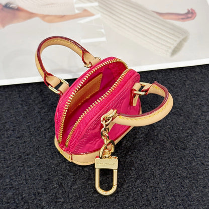 LV Alma Bag Charm Pink mix Beige Cowhide Canvas