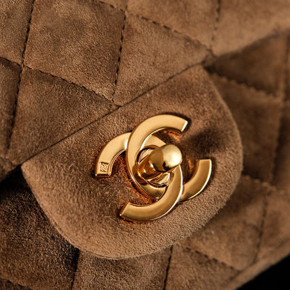 Classic Flap Bag 20cm Brown Suede Gold Hardware