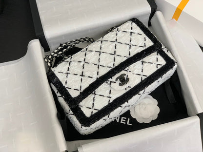 CC 2025 Flap Bag Black White Sequin 298964