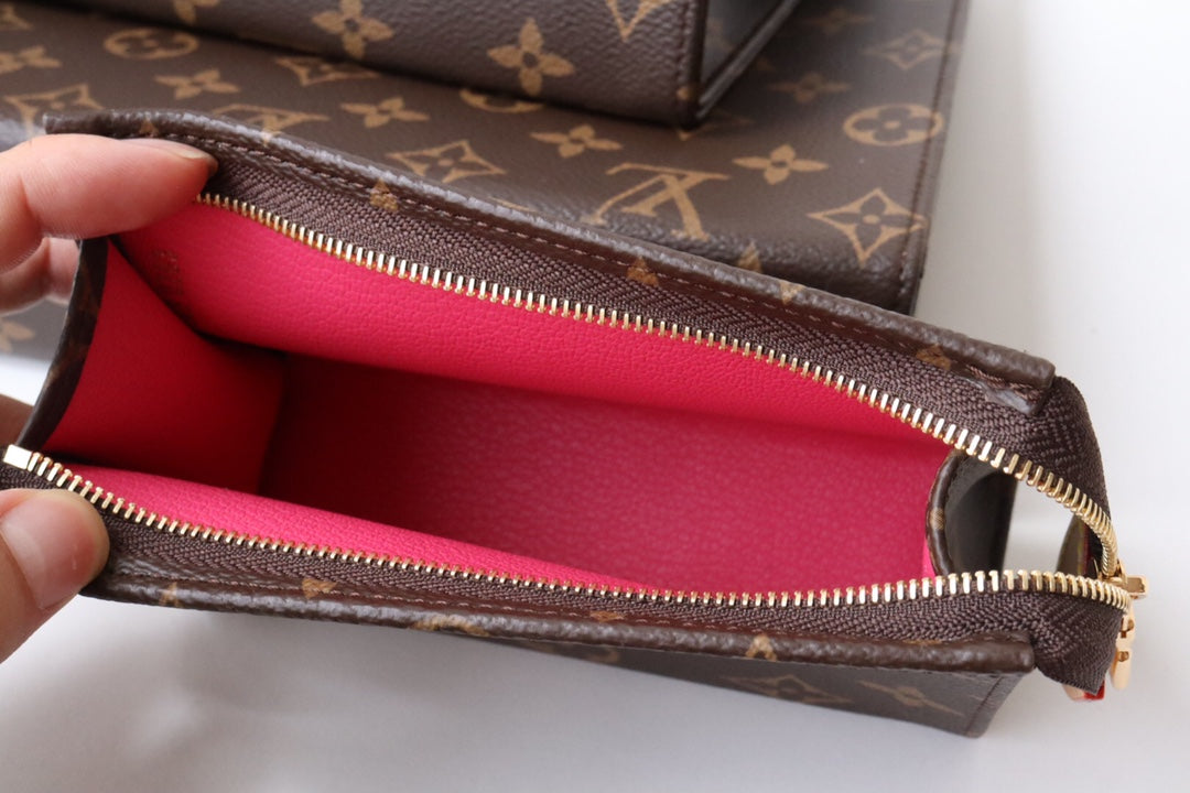 LV Trio Toilet Pouch Brown Monogram Canvas Cowhide 247994