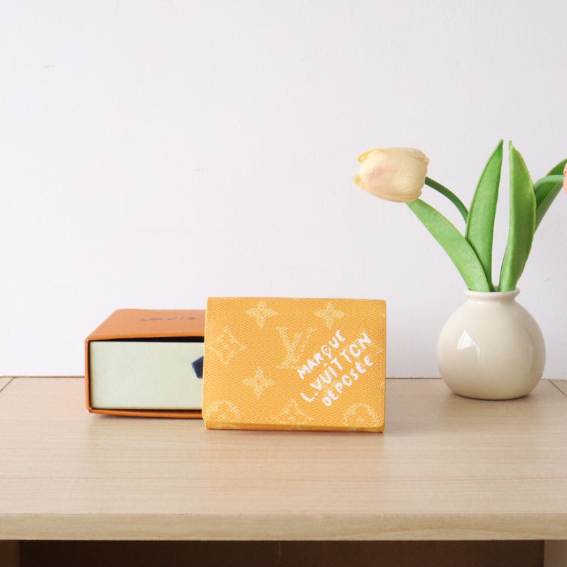 LV Envelope Business Card Holder Yellow Monogram Heritage Canvas 224170