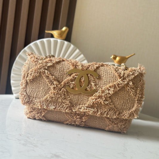 CC Nature Flap Bag 27cm Beige Tweed 275480