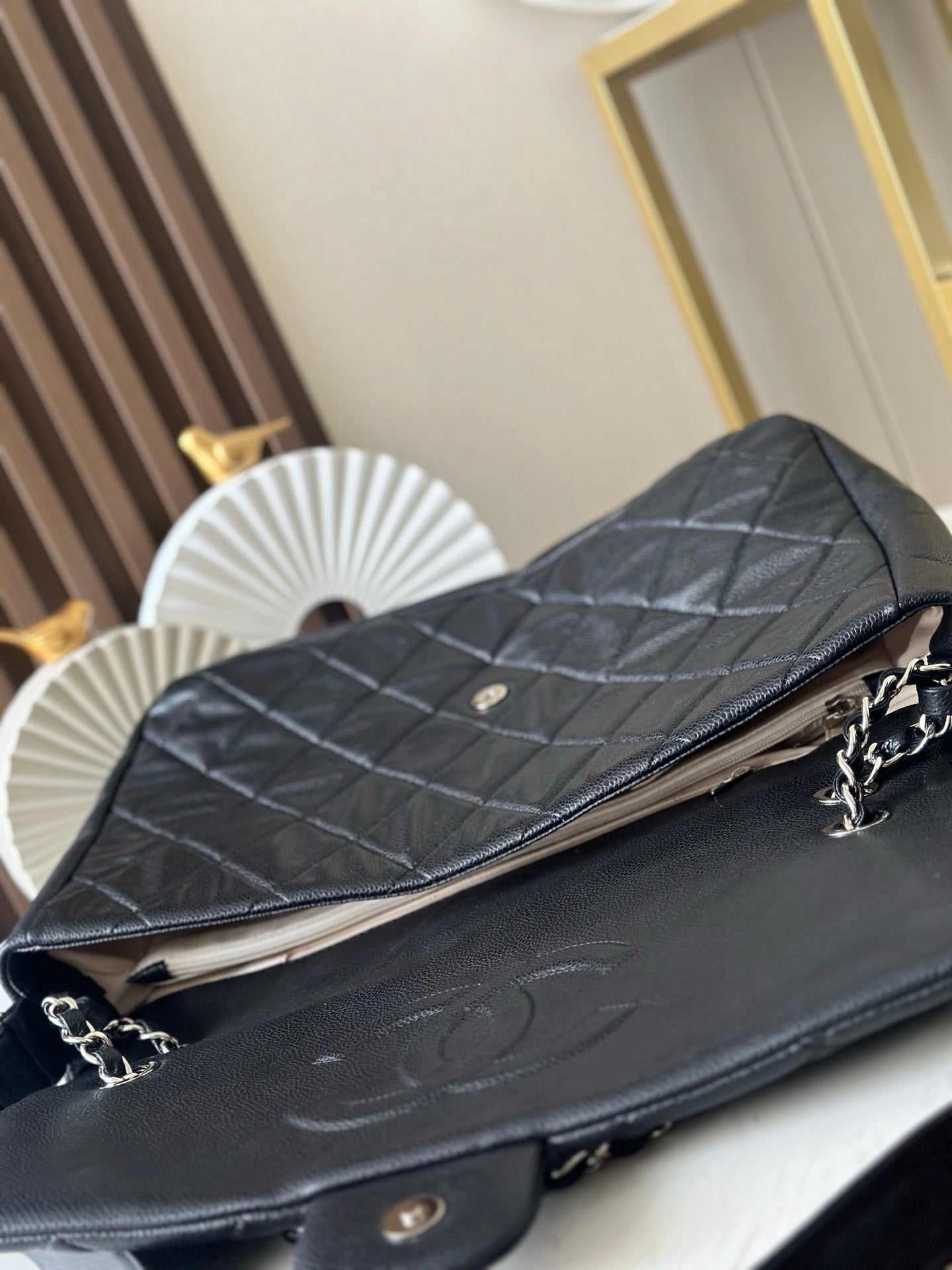 CC Messenger Weekender Flap Tote Bag Black Caviar SHW
