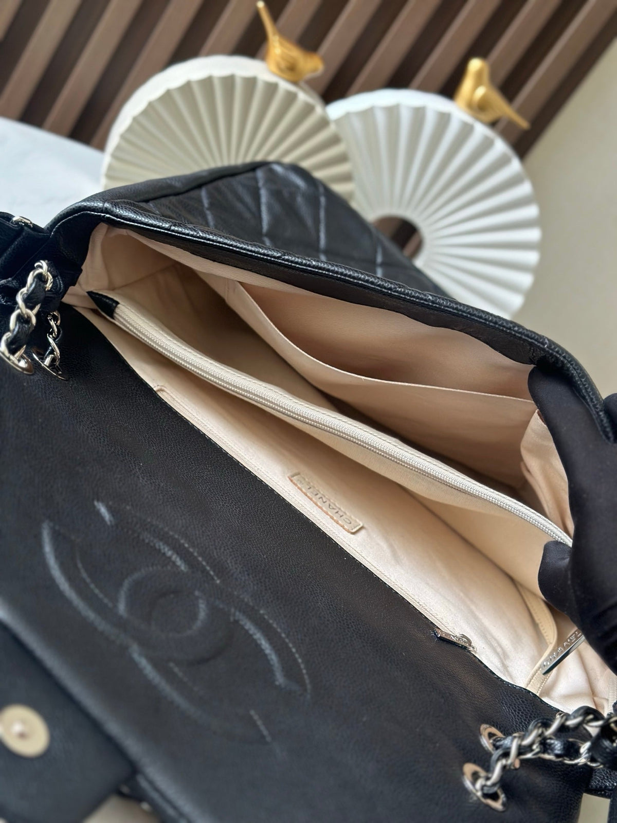 CC Messenger Weekender Flap Tote Bag Black Caviar SHW