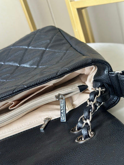 CC Messenger Weekender Flap Tote Bag Black Caviar SHW