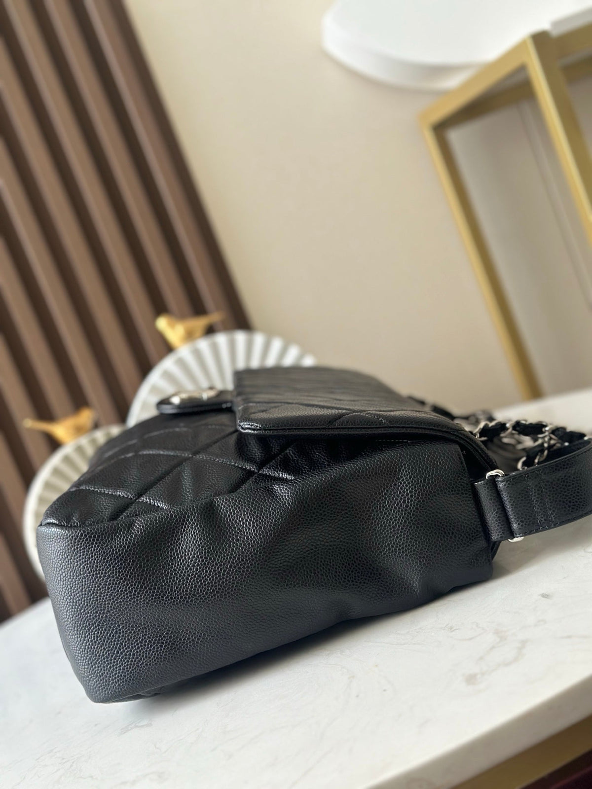 CC Messenger Weekender Flap Tote Bag Black Caviar SHW