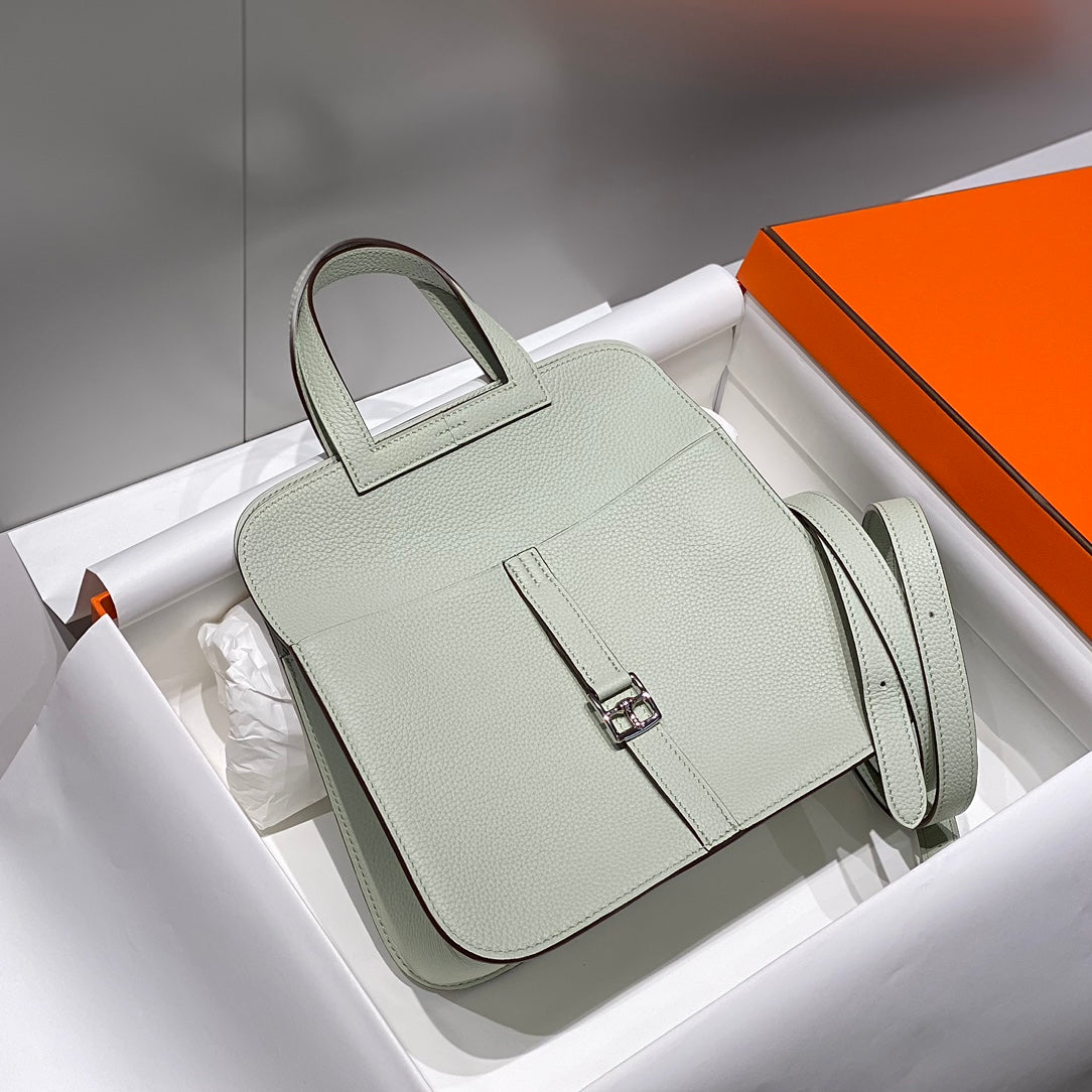 HALZAN 25 HANDLE BAG IN BABY GREEN GRAINED CALFSKIN