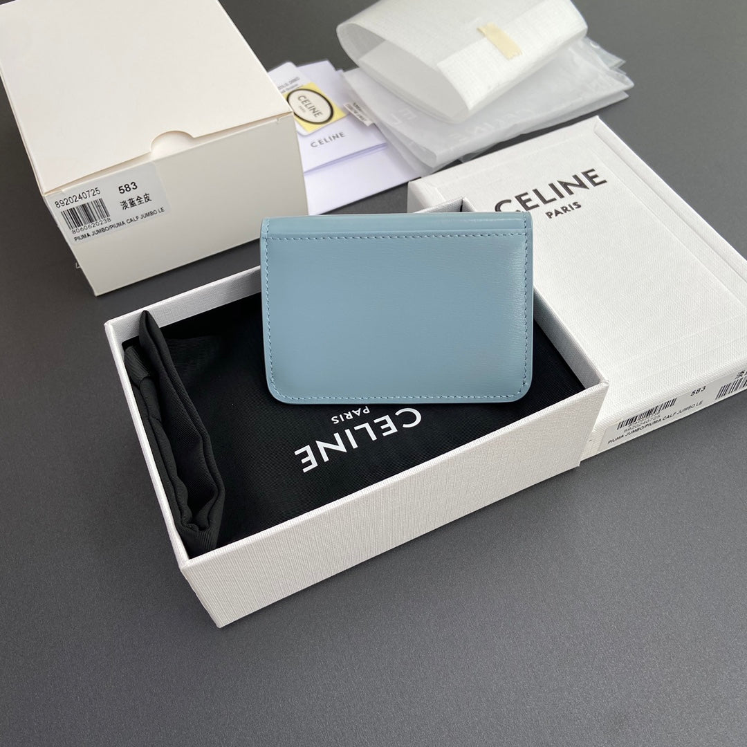 TRIOMPHE 10i583 Flap Card Holder Blue Shiny Cowhide