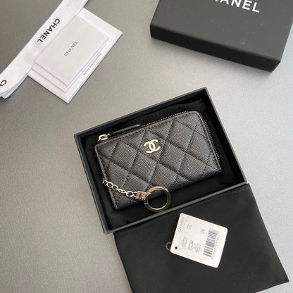 CC Hook & Chain Zipper Card Holder Black Caviar Sliver Steel 234731