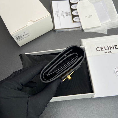 TRIOMPHE 16 Small Trifold Wallet Black Cowhide Leather