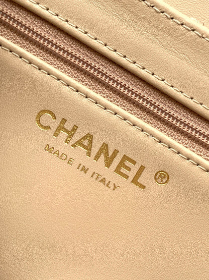 CC 2025 Woven Bag 19cm Gold Raffia Leather 296398
