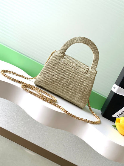 CC 2025 Woven Bag 19cm Gold Raffia Leather 296398