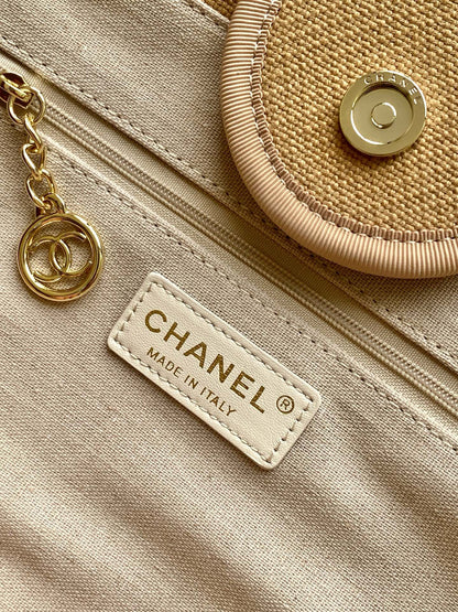 CC 2025 Deauville Tote Bag Beige Canvas