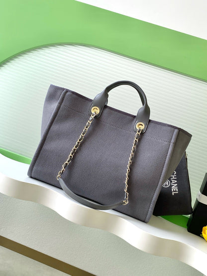 CC 2025 Deauville Tote Bag Gray Canvas
