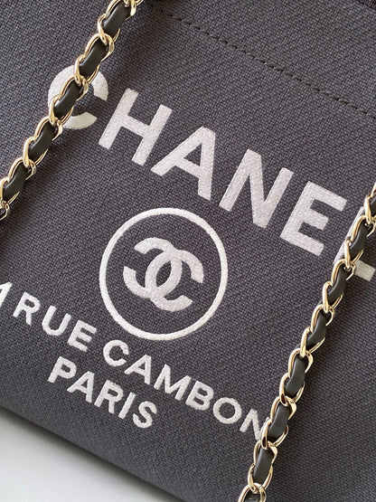 CC 2025 Deauville Tote Bag Gray Canvas