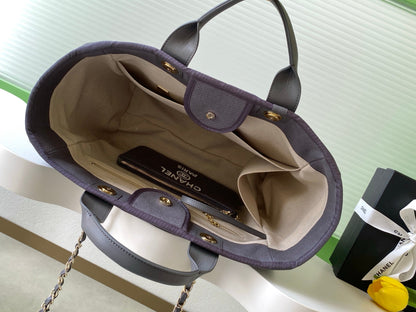 CC 2025 Deauville Tote Bag Gray Canvas