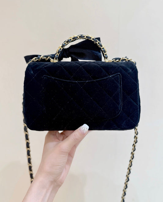 Chanel 2025 Flap Bag With Bow cm Black Velvet 345991
